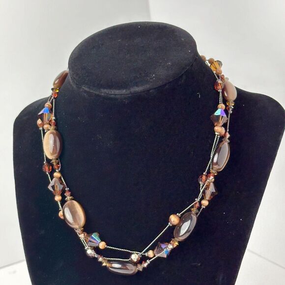 Dabby Reid Copper Tone Chain Beaded Statement Necklace Multi Strand Jewelry - Picture 3 of 16